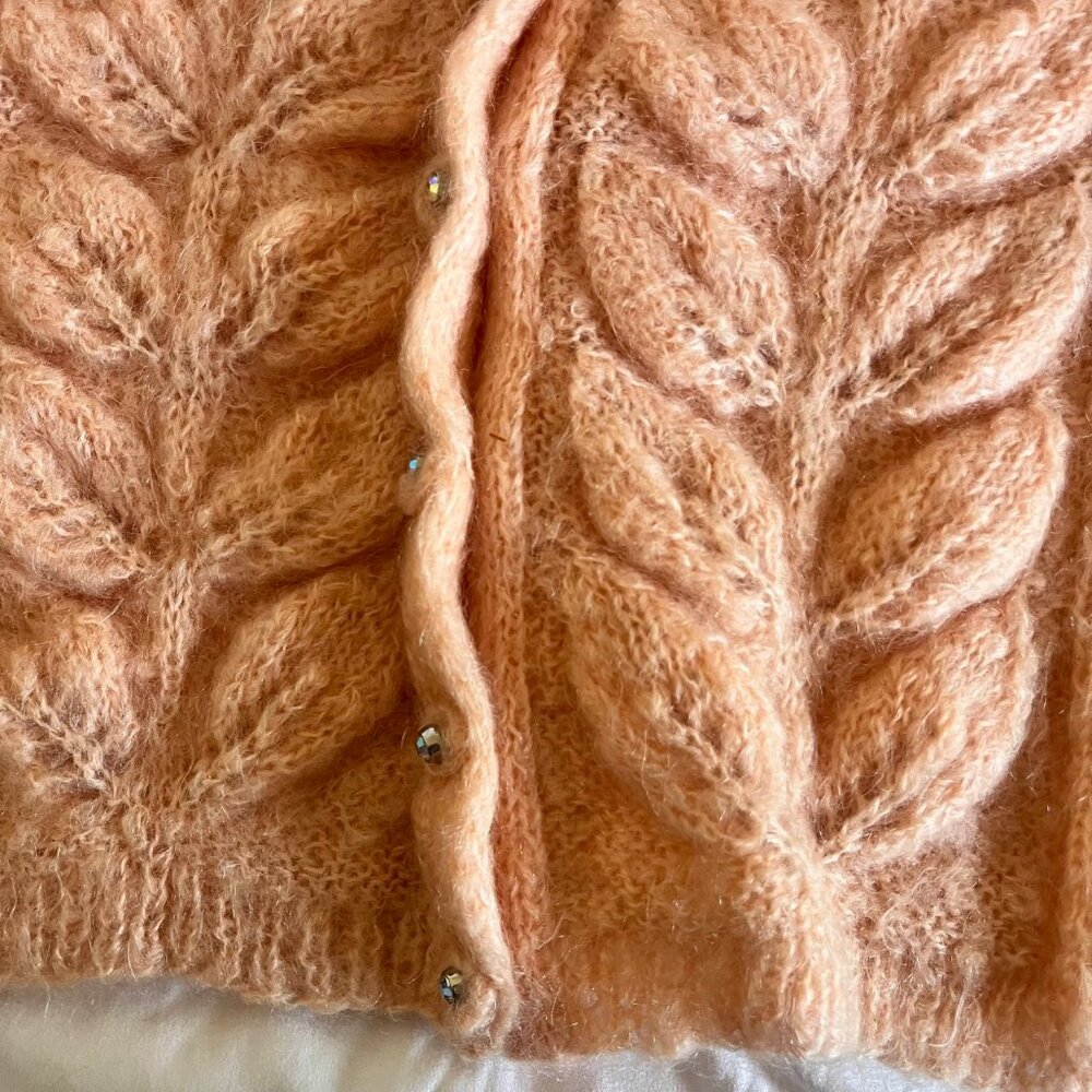 Pink Hand Knit Wool Cardigan - Chunky/Fuzzy - Picture 7 of 9